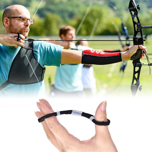 Archery Finger Sling Recurve Bow Fingerling, Adjustable Trainer Clicker Tabs Soft Elastic Cloth Extra Comfortable Padded Wear Resistant for Outdoor Recurve Bow Hunting Shooting Accessory(G-Schwarz)