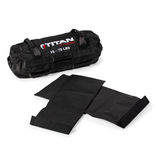 Titan Fitness 25-75 LB PRO Strongman Sandbags, Double Layer, 1050D Cordura, Black, Carry Home Gym Training
