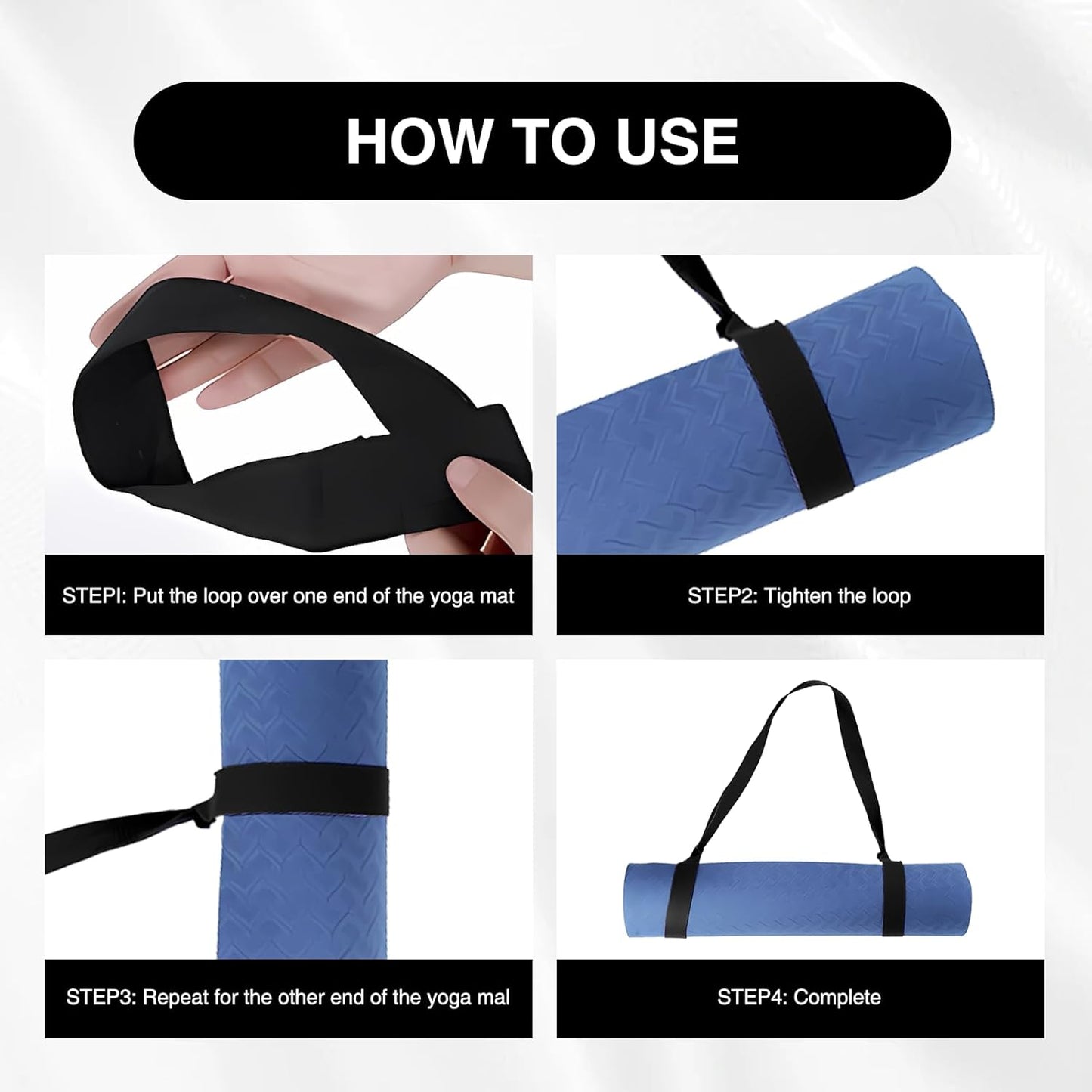 2 Pcs Yoga Mat Strap, 59 X 1.5 Inch Adjustable Yoga Mat Holder Carrying Strap for All Size, Black (Yoga Mat Not Included)