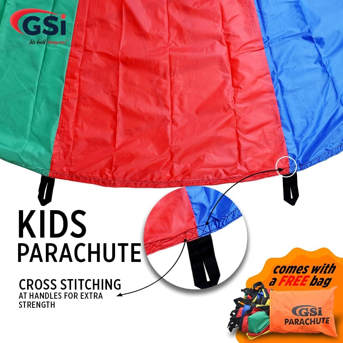 GSi Kids Play Parachute Rainbow Parachute Toy Tent Game for Children Gymnastics Cooperative Play and Outdoor Playground Activities (16 Feet)