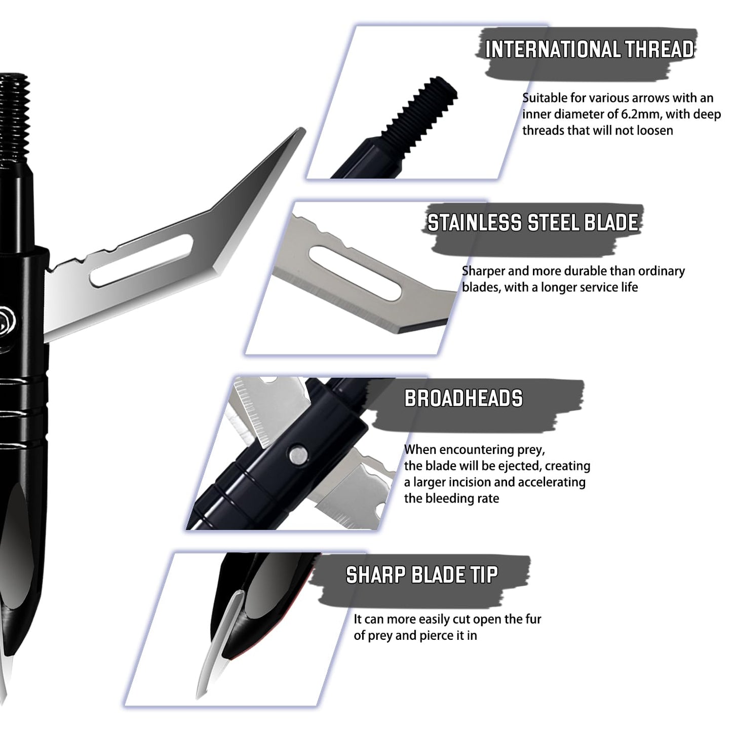 e5e10 12pcs Hunting Broadheads 100 Grain Archery Broadheads 420 Stainless Steel Higher Hardness 2-Blades + 1 pc Broadhead Case for Arrowheads