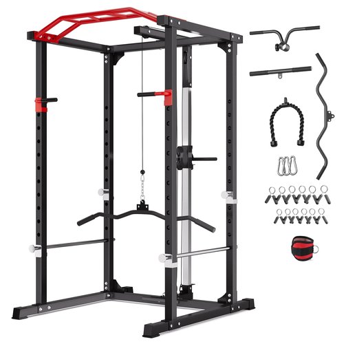 HEVAOTRY Power Cage, Multi-Purpose Strength Training Frame, 1600lbs Maximum Load, Adjustable Cable Crossover System and Strength Training Accessories, Home Gym Weighted Cage