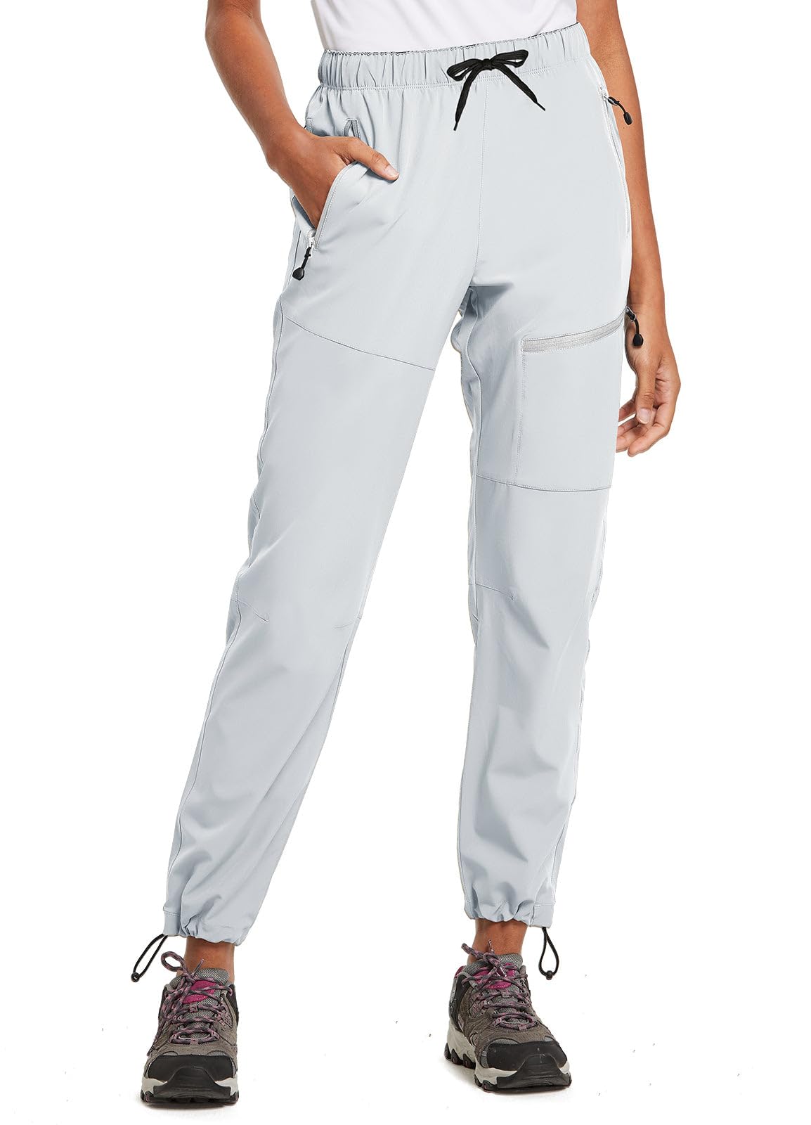 baleaf Travel Pants Women Hiking Long Tall Lightweight Quick Dry Water Resistant Cargo Pants 31'' Cool Gray Size S