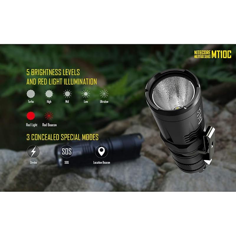 Nitecore MT10C 920 Lumen Tactical Flashlight with Red Light, 3.6" Aluminum Body