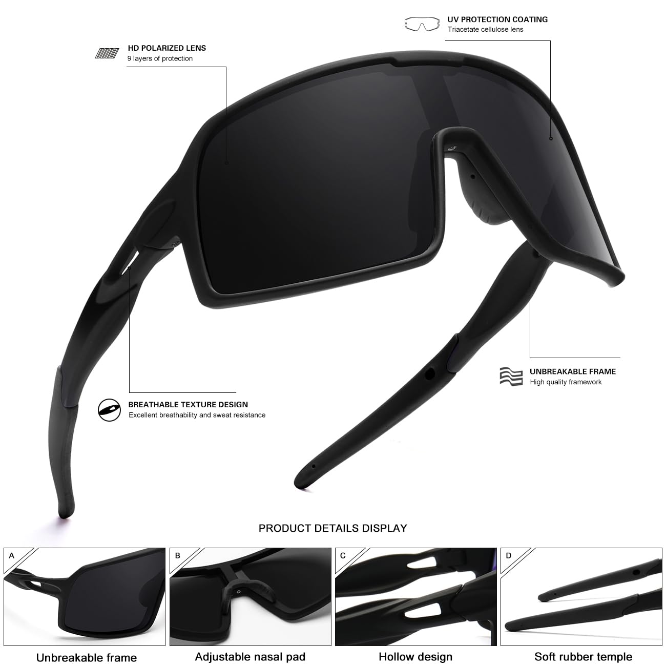 SEKKAF Polarized Sports Sunglasses for Men and Women Cycling Glasses UV Protection Goggles for Mountain Bike Running Fishing