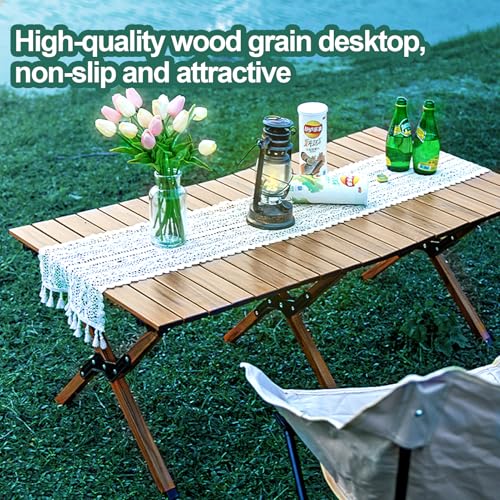 Natural Folding Camping Table with Carry Bag - Portable Aluminum Picnic & Beach Table