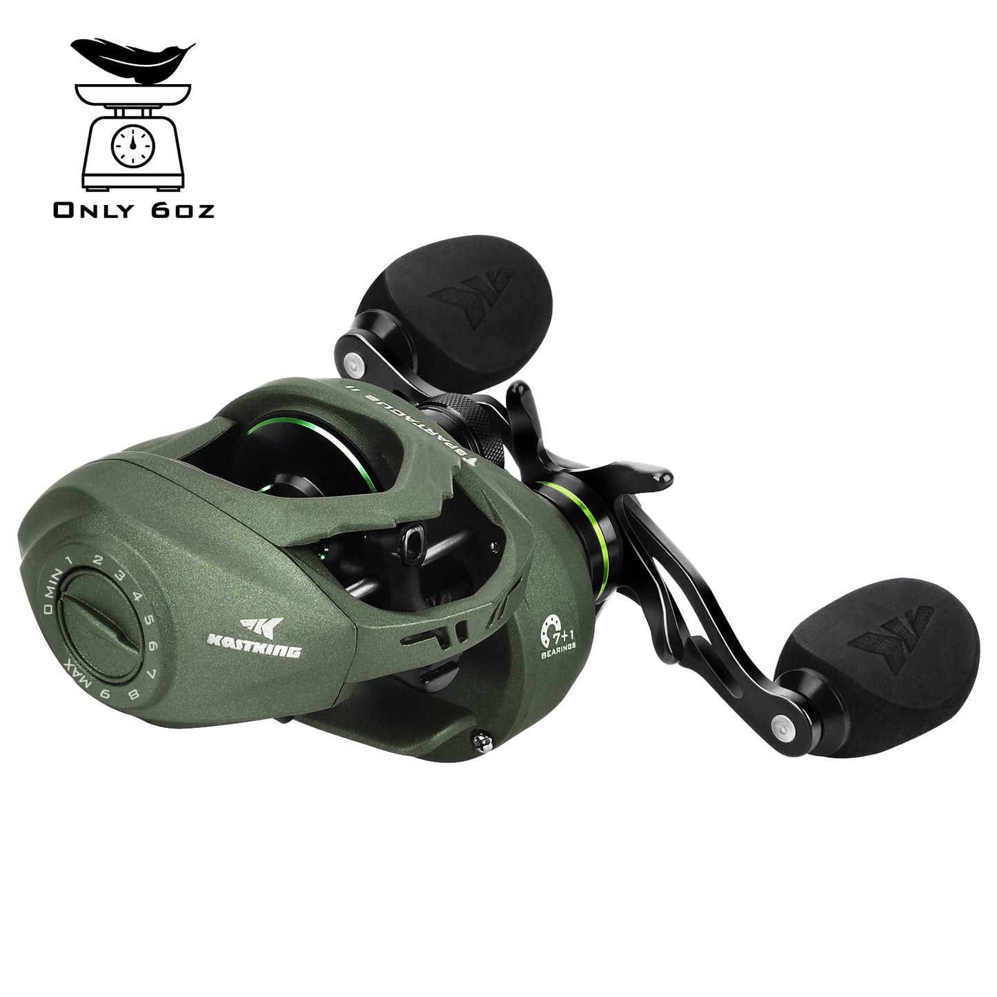 KastKing Spartacus II Baitcasting Fishing Reel, 6oz Ultralight, Super Smooth with 17.6 LB Carbon Fiber Drag, 7.2:1 Gear Ratio, 39mm Palm Perfect Lower Profile Design,Stryker Green,Right Handed