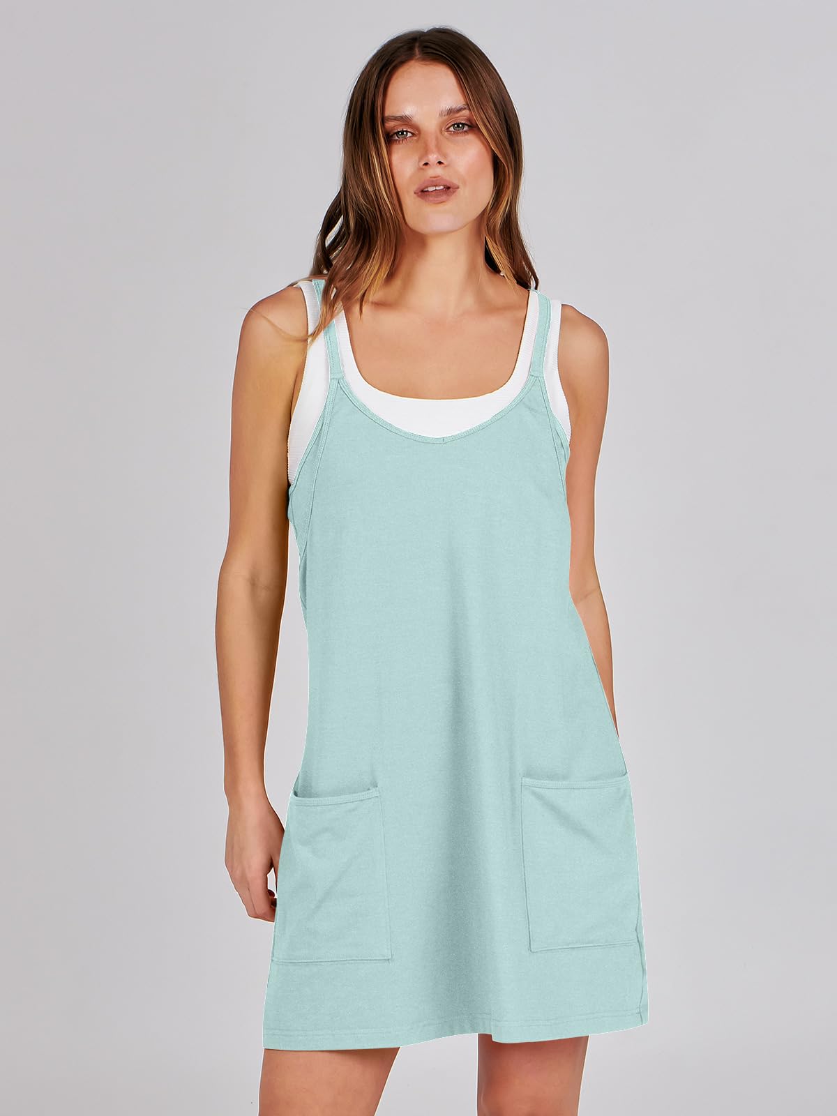 ANRABESS Women Athletic Dress Summer Tennis Workout Active Sports Mini Romper Dress Built in Shorts Travel Vacation Clothes Mint Green Small