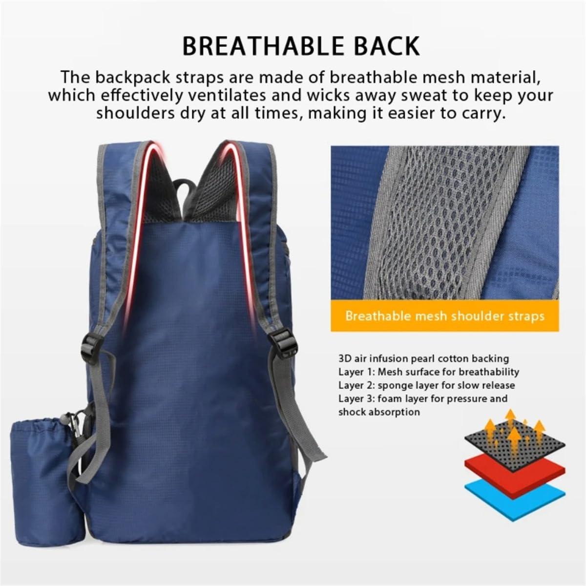 AUUEYY Portable Foldable Backpack Folding Mountaineering Bag, Ultralight Outdoor Cycling Rucksack, Travel Hiking Knapsack (Orange)