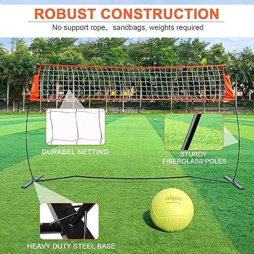 12FT/18FT Portable Volleyball Training Net for Hitting or Serving Drills, Outdoor & Indoor Freestanding Practice Net With Height Adjustable, Carry Bag
