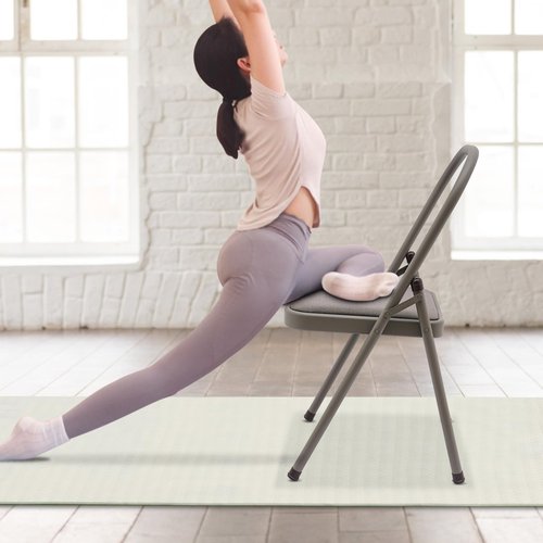 Yoga Auxiliary Chair Foldable Exercise Chair for Working Out, Heavy Duty Yoga Chair for Seniors and Adults Balance Training and and Stress Relief, 243lbs Load, Grey