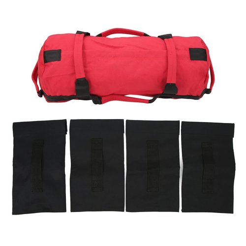 Workout Sandbag Oxford Fabric 6 Handles Easy Adjustment Multi Purpose Fitness Weight Bag with Filler Bags for Indoor Gym (Red)