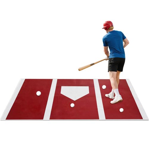 6 x 4 ft Baseball Softball Hitting Mat with Non-Slip Rubber Backing High-Visibility Printed Stripes Cushioned Surface Durable Indoor/Outdoor Batting Mat Portable Batting Stance Practice Mat