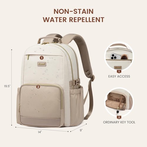 LOVEVOOK Laptop Backpack for Women with Pouch Pocket for Large Capacity Cup,18 Inch Laptop Computer Bag Travel Backpack Purse,Waterproof Work Business Backpack College Teacher Bags,Beige-Khaki