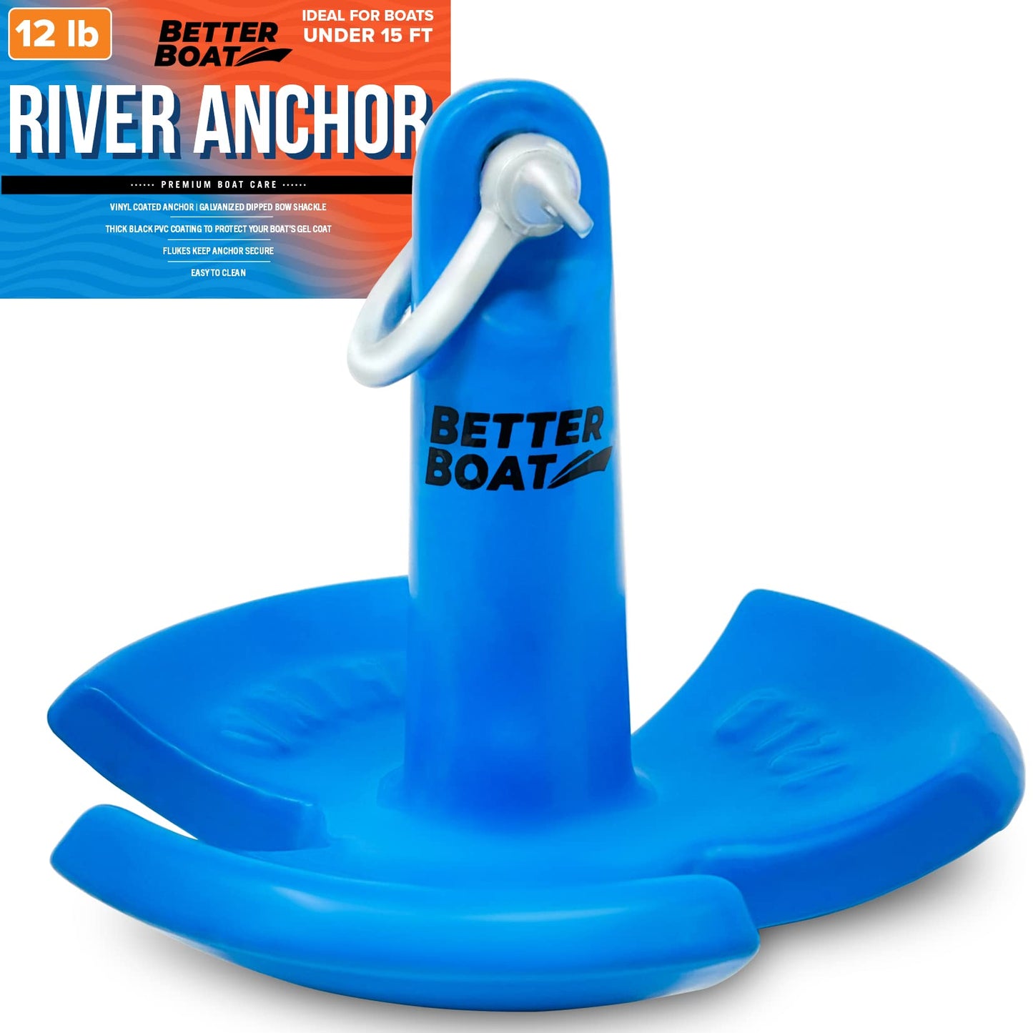 Better Boat River Anchor 12 lb for Boats Up to 15 Ft, Vinyl Coated Cast Iron Mushroom Anchor with Bow Shackle for Lakes Rivers Mud Bottom