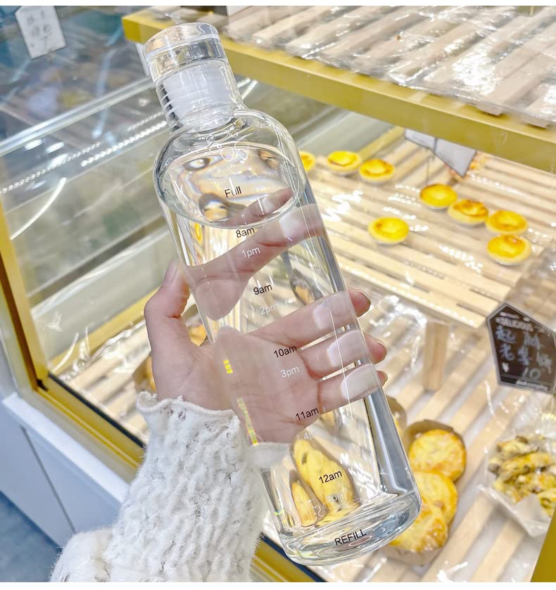 500ml Transparent Glass Water Bottle with Time Scale and Leakproof Lids - Creative Girls Drinking Cup