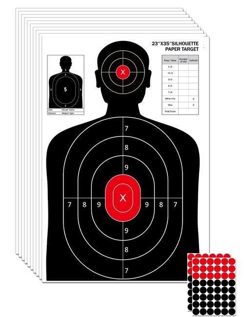 LAKINGO Shooting Paper Targets for The Range, 23x35 Inch Silhouette Targets with Stickers for Indoor/Outdoor Practice, Suitable for Handguns, Pistols, Rifles, Airguns, Pellet Gun, BB Guns