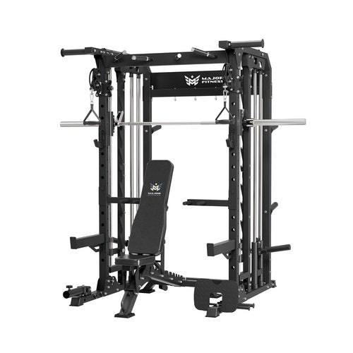 Major Fitness Squat Machine Weight Stack Set with Cable Crossover System, Multi-Function Squat Rack Power Cage, Heavy-Duty Fitness Equipment for Strength Training and Full-Body Workouts