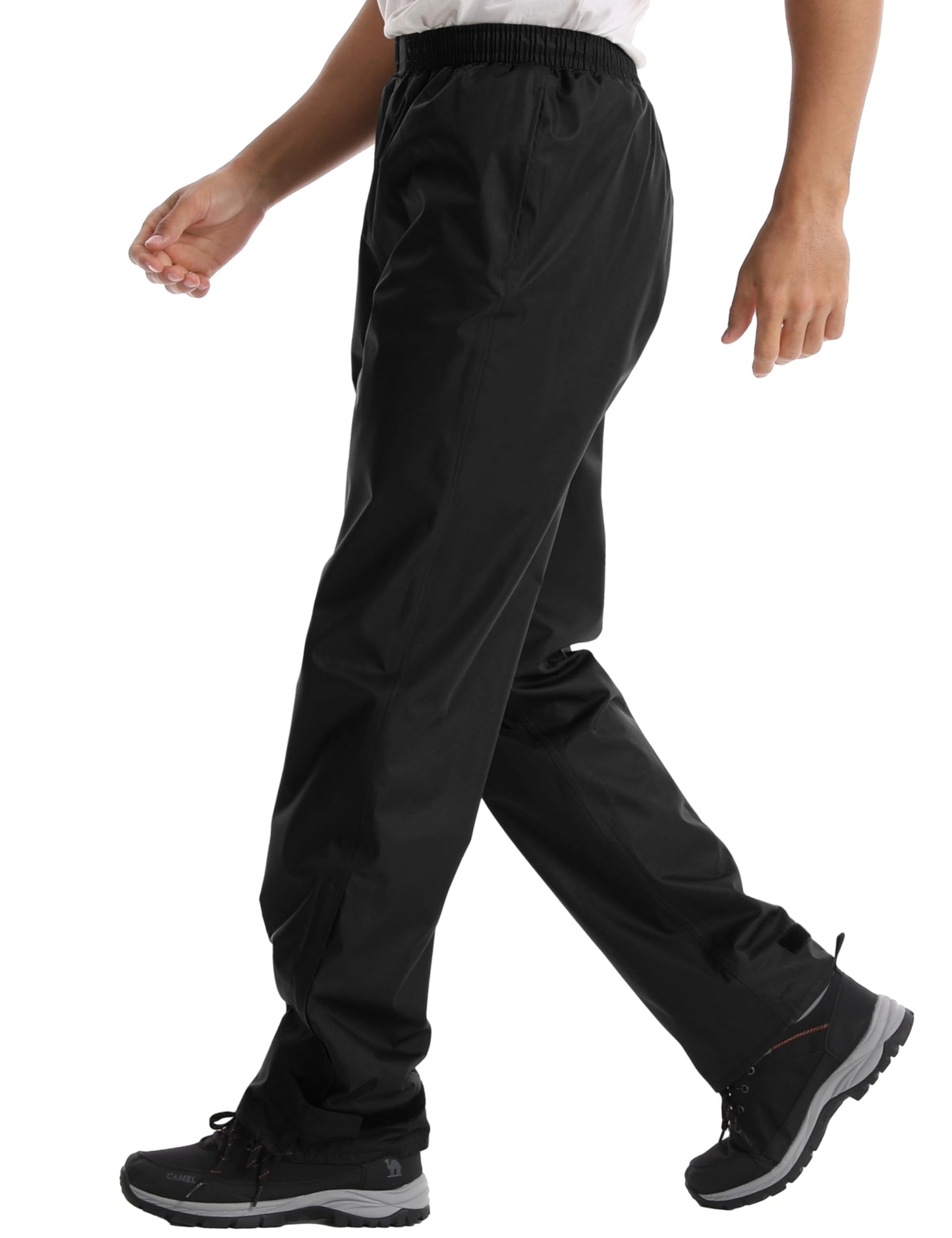 iCreek Men's Rain Pants Waterproof Over Pants Windproof Lightweight Hiking Pants Work Rain Outdoor for Golf, Fishing (Black, XX-Large/28 Inseam)