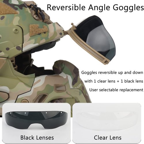 Tactical Airsoft Paintball Helmet, Full-Covered Face Protective Helmet, with HD Earphone, Visor, Anti-Fog Fan and Night Vision Device Bracket, for Halloween OutdoorCS Cosplay