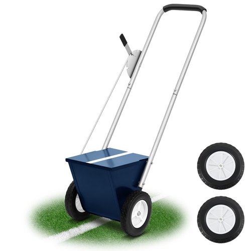 PullCrease 25 Pound Capacity Blue Baseball and Softball Field Dry Line Chalker, Wheeled Heavy Duty Steel Infield Dry Line Marker Machine, Standard Athletic Field Chalk Line Machine 2" to 4" Lines