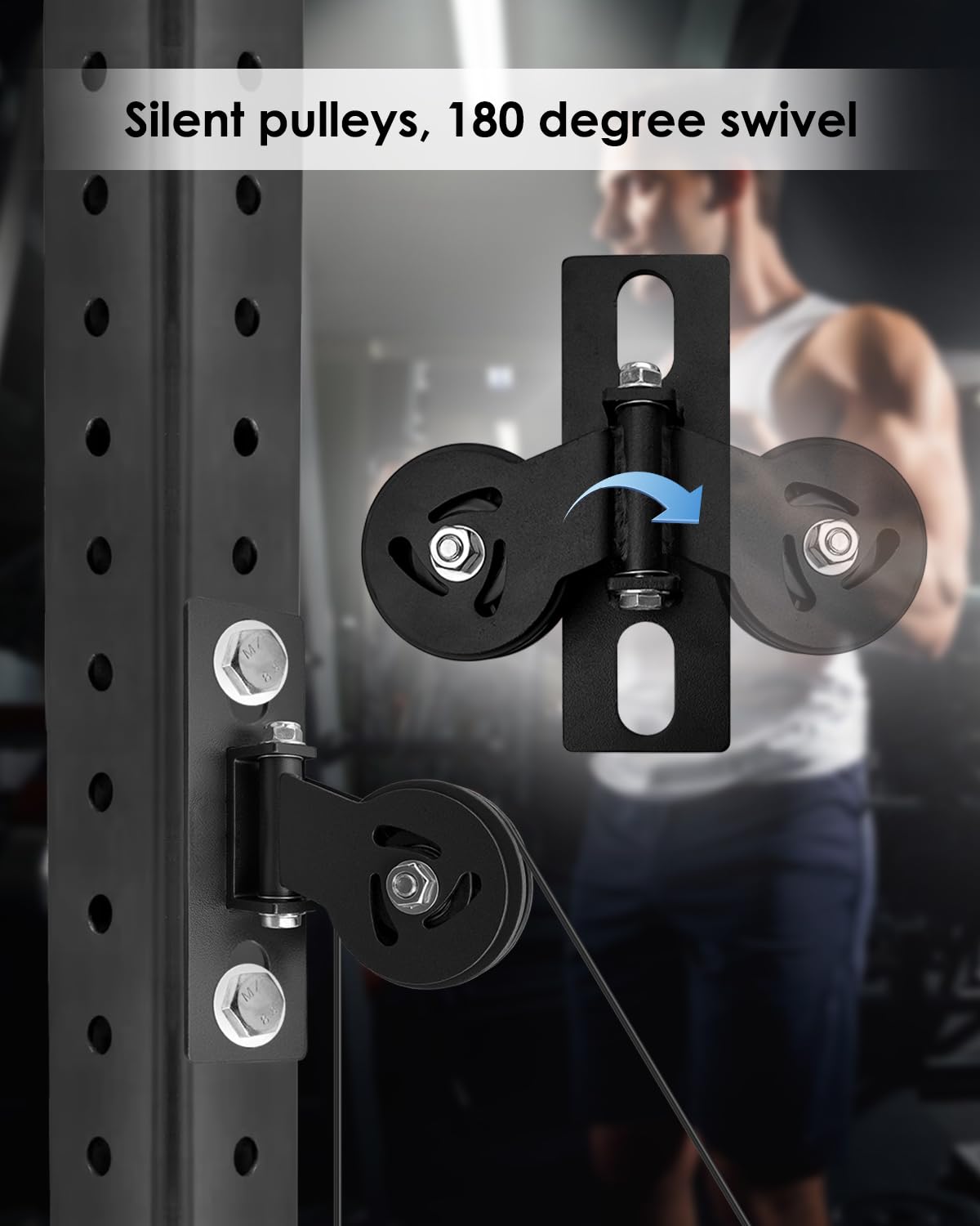 HZSIFU Heavy Duty Cable Pulley System for Squat Rack, 180° Gym Pulley Blocks Fits 1" or 5/8", Rotation Pulley System with Extended Slot Design for Home Gym