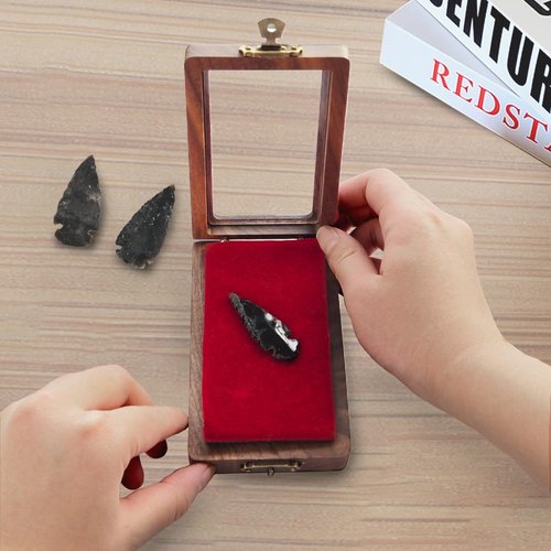 Arrowhead Display Case Arrowhead Shadow Box Handmade Small Wood Box Native American Arrowhead Display Box for Collectibles Military Coins Project Spear Crystal Stone