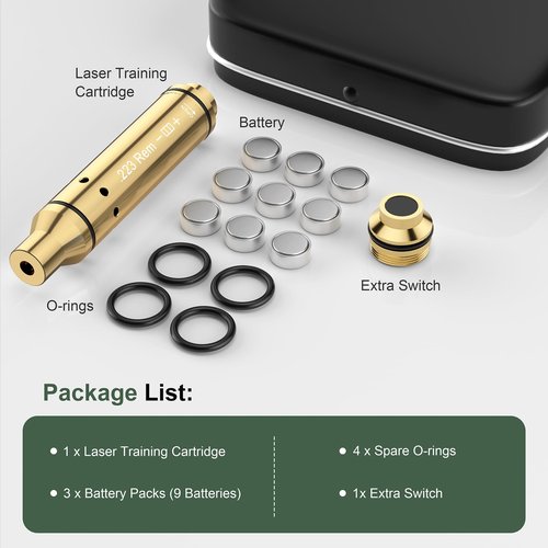 VSTRANICS 223Rem Laser Training Cartridge Dry Fire Training System with Rubber Snap Cap, O-Rings and 3 Set Batteries for Dry Fire Practice and Shooting Training