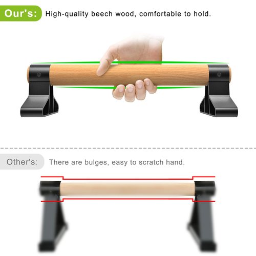SELEWARE Wood Push-Up Bars Parallettes Anti-Slip Handstand Bars for Calisthenics, Fitness, Floor Workouts - Solid Wood Handle with Sturdy Metal Bracket, Supports to 500 lbs