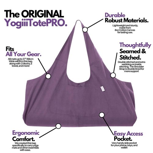 Yogiii Yoga Mat Bag | The ORIGINAL YogiiiTotePRO | Large Yoga Mat Bag or Yoga Mat Carrier with Side Pocket | Yoga Bag Fits Most Size Mats (Imperial Purple)