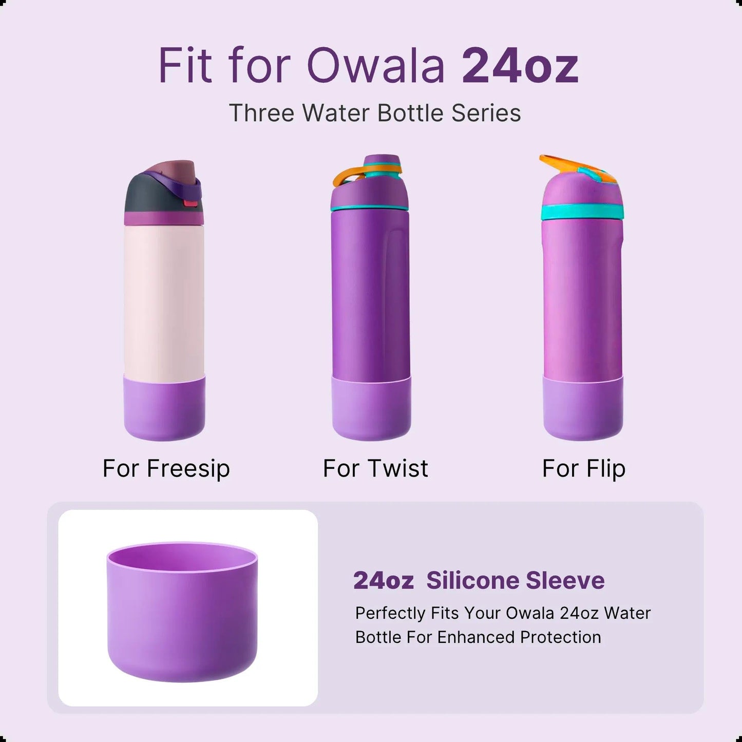 Bluwing Silicone Water Bottle Boot for Owala 24 oz, Anti-Slip Protective Sleeve Bottom for Owala 24oz FreeSip/Twist/Flip Insulated Water Bottle(Glitter Rose)