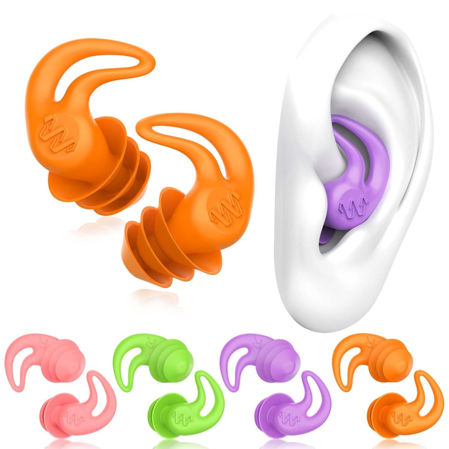 Waterproof Ear Plugs for Swimming Adults - 4 Pairs Reusable Silicone Ear Plugs for Women & Men, Keep Ear Water Out Swimming, Showering, Bathing, Surfing, Water Sports