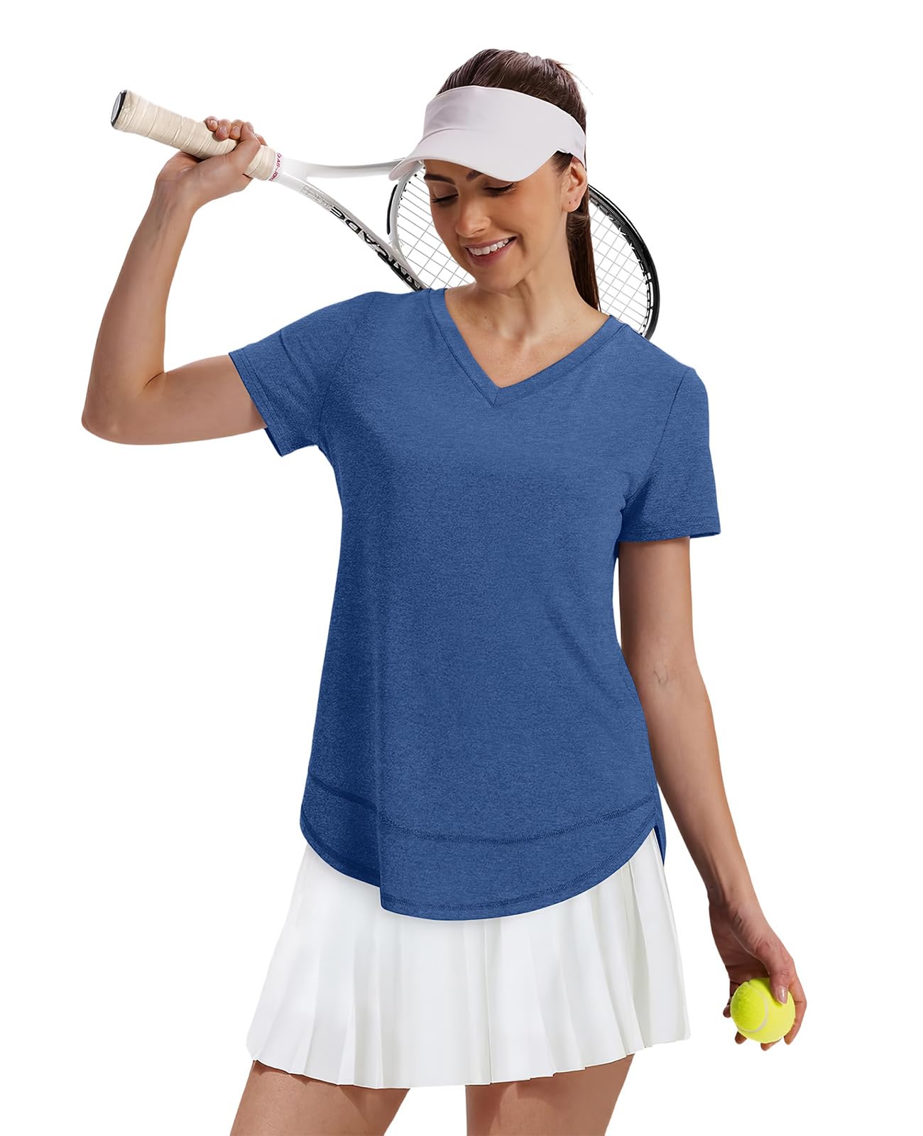 Workout Tops for Women Spring Summer Short Sleeve Golf Outfits Gym Essentials Activewear Running Shirts V Neck Blue S