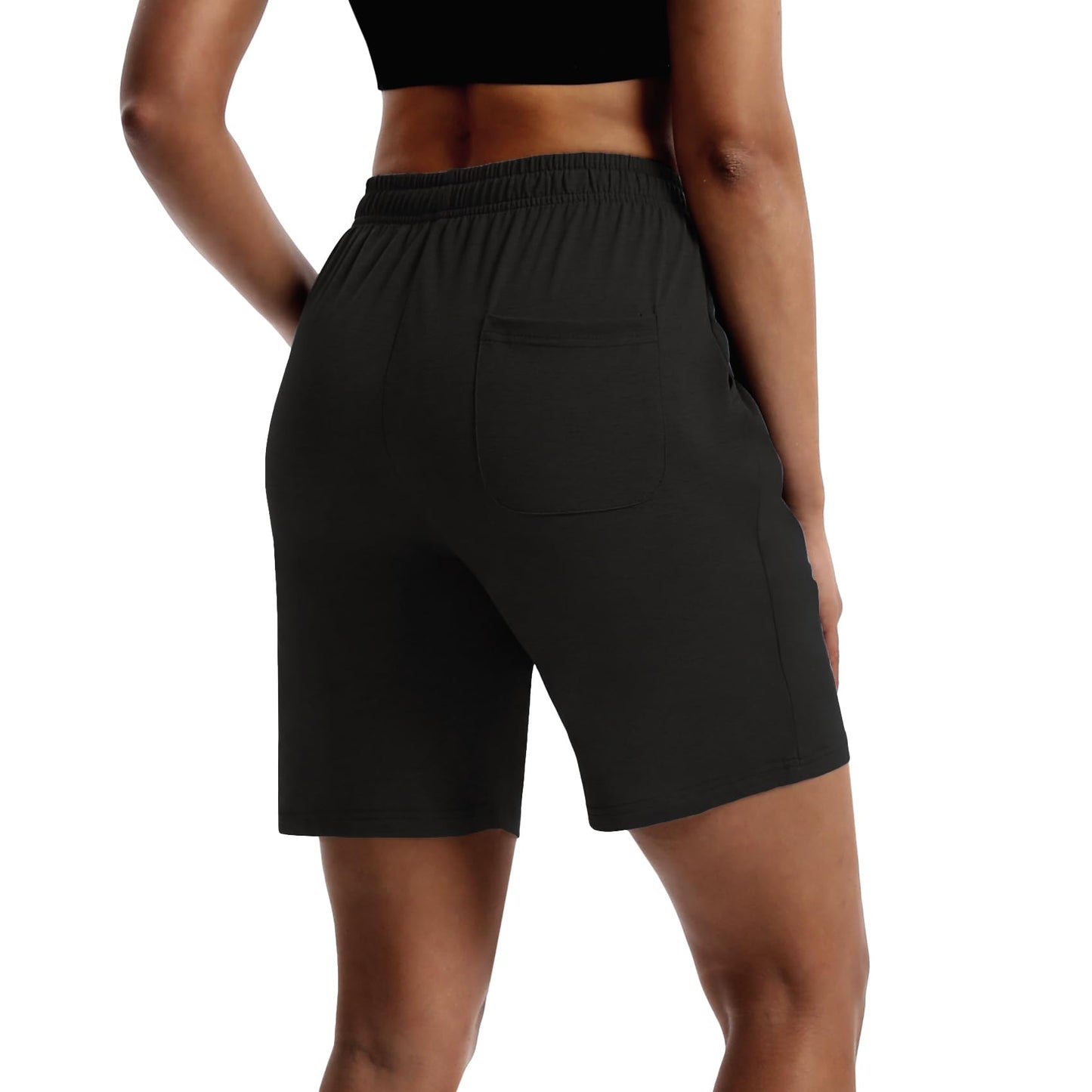 LUCKYCATCUS Women's 7" Bermuda Shorts Jersey Shorts with Pockets Workout Yoga Athletic Long Shorts for Women Black, XL