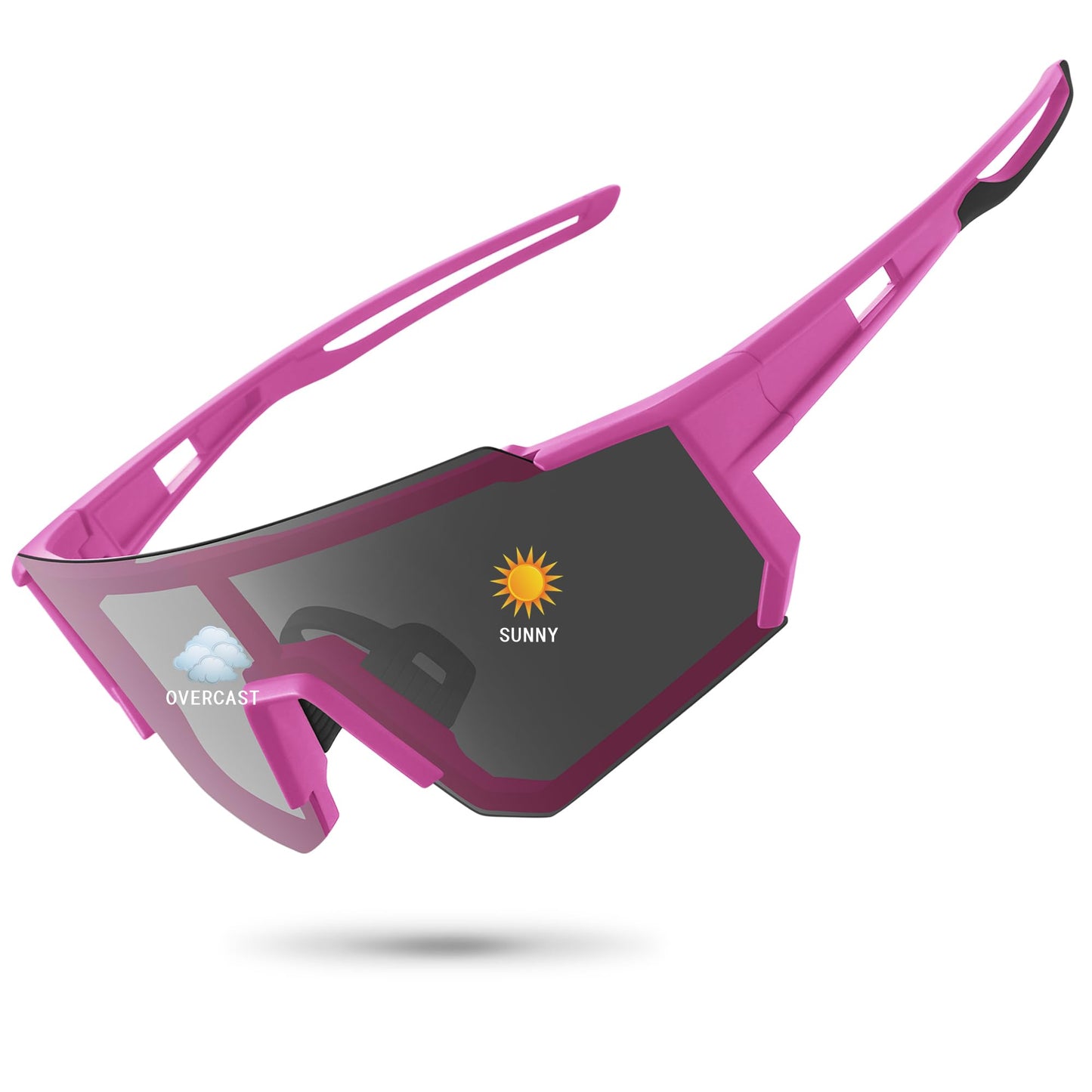 STORYCOAST Polarized Sports Sunglasses for Men Women,Driving Fishing Cycling Mountain Bike Sunglasses UV400 Protection Pink Frame-photochromic Lens