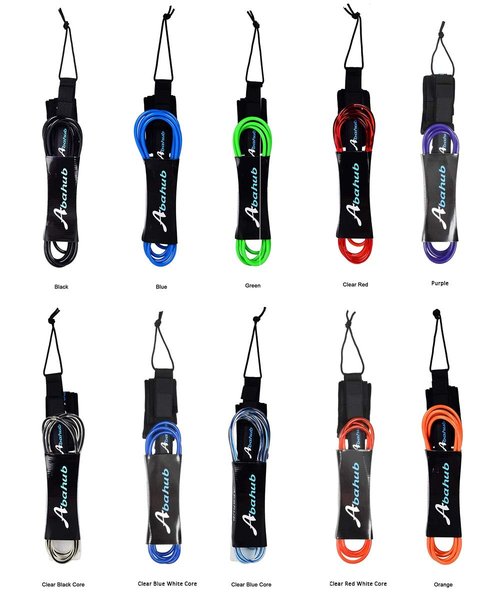 Abahub Premium Surfboard Leash, Straight Surf Board Leg Rope, Legrope Strap for Shortboard, Skimboard Replacement Leashes 6 Foot Black 6 mm Thick