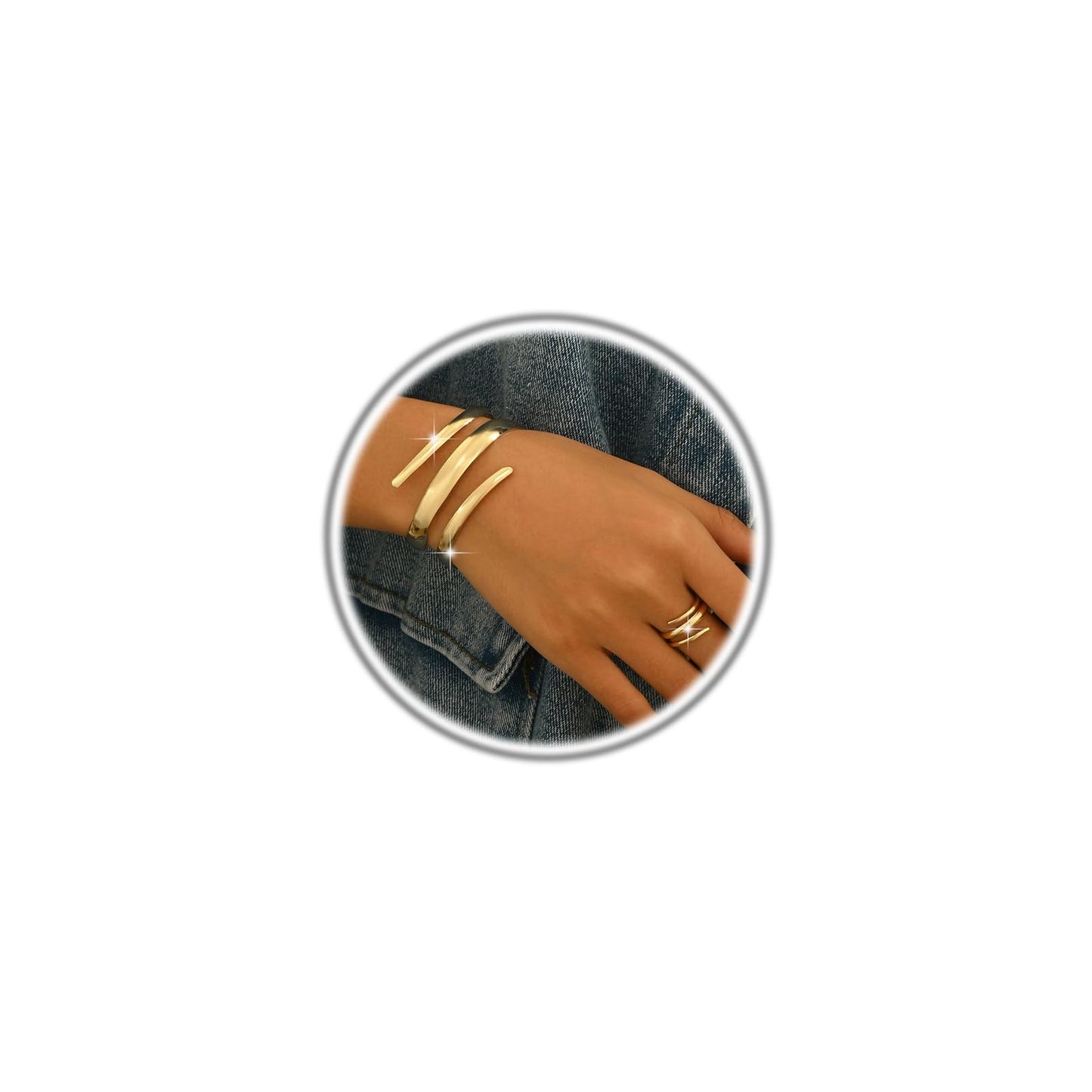 Annpro Chunky Cuff Bracelet with Ring Jewelry Set for Women Minimalist Wide Open Bracelet Simple Punk Snake Wrist Cuff Trendy Statement Jewelry (Style-C)