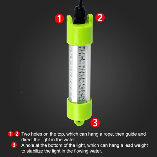LOSTCAT 18W DC 12V Green IP68 Waterproof Aluminum Super Bright LED Fish Bait Submersible Dock Underwater Fishing Light Attractants for at Night Snook Crappie with Battery Clamps