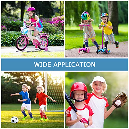 Kids Soccer Shin Guards Set with Socks - 4 Pairs White Black Red Blue, Adjustable for Ages 3-6