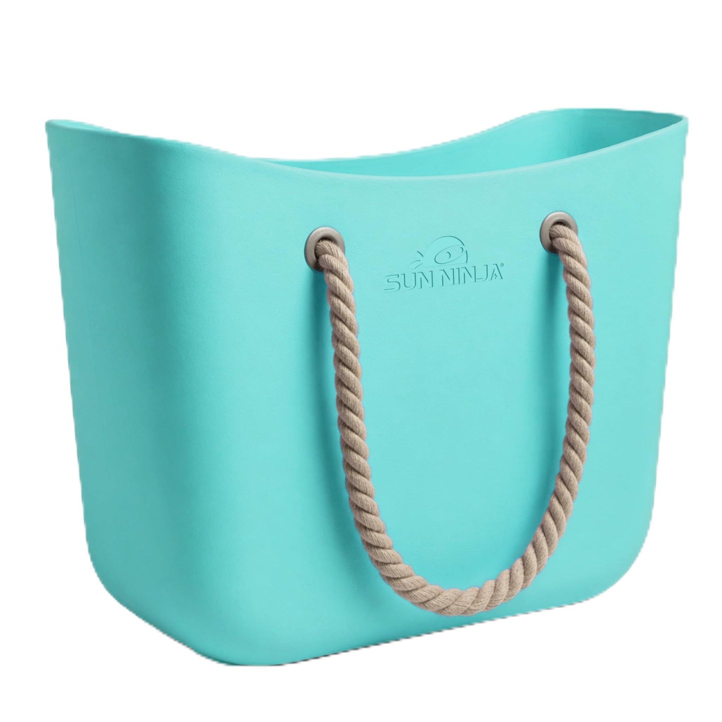 SUN NINJA Rubber Beach Bag - Extra Large Waterproof EVA Tote Bag with Comfortable Rope Handles for Beach, Boat, Pool, Outdoors & Travel - Washable, Sandproof & Anti-Skid Bottom Grip - Turquoise