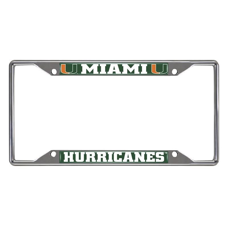 NCAA Chrome Metal License Plate Frame - Miami Hurricanes, 4-Hole Pre-Drilled