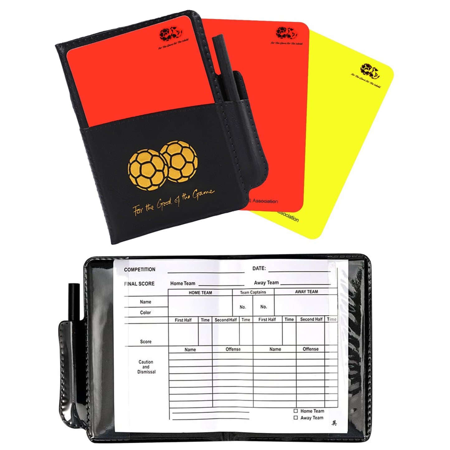 Soccer Referee Cards (2-Pack), Soccer Red and Yellow Cards Set with Leather Wallet, Scorebook, Pencil for School, Soccer Games, Party