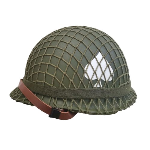 WW2 US Army M1 Helmet Replica with Net Cover Chin Strap & DIY Stickers