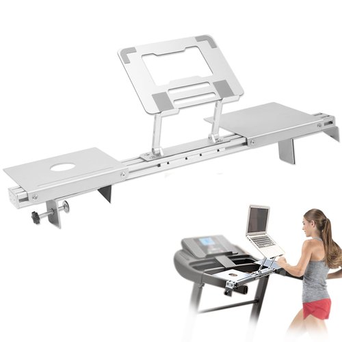 Zelvoro Universal Treadmill Laptop Holder, Treadmill Desk Attachment, Adjustable Height and Width, All Metal Aluminum Laptop Stand with Tray，Suitable for All Ages