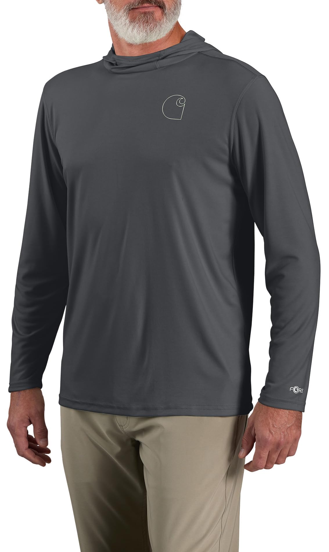 Carhartt Men's Force Sun Defender™ Lightweight Long-Sleeve Hooded Logo Graphic T-Shirt, Steel, X-Large/Tall