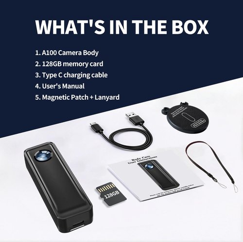 HJBDGS Body Camera 128GB, 4K 30FPS Action Camcorder, Hands Free Sports Camera with Magnetic Back Clip, Mini Body Cam POV Records with Audio and Video Recording for Traveling Cycling Vlogging