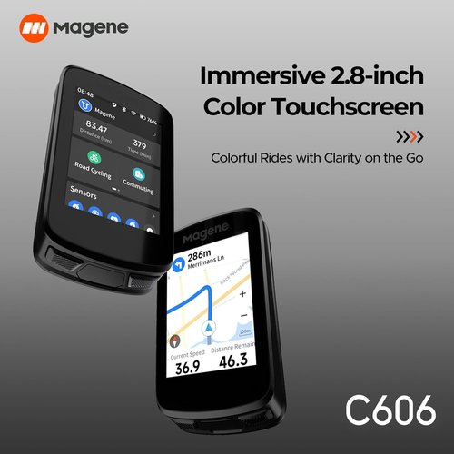 Magene C606 Smart Navigation GPS Bike Computer with Offline Map, 2.8-inch Color Touchscreen, WiFi & Bluetooth Cycling Computer, 11 Languages, IPX7 Waterproof