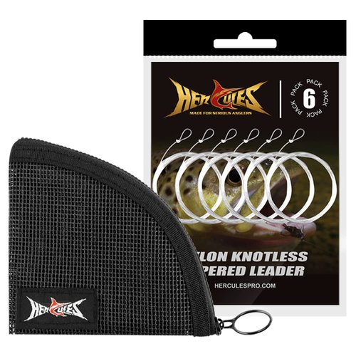 HERCULES Pre-Tied Loop Fly Fishing Leader 6 Pack with Tapered Leader Wallet, 9FT - 5X - 3.7LB