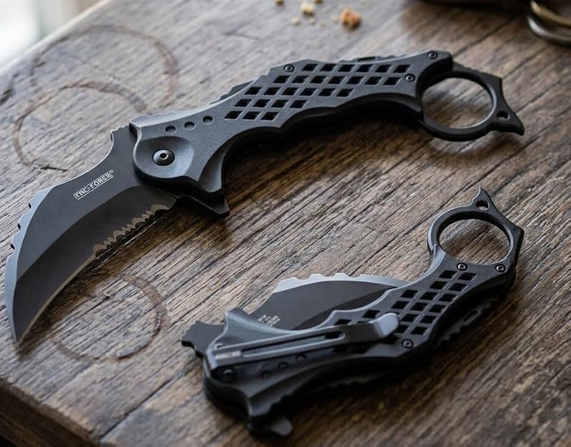 Tac-Force Folding Pocket Knife 8.5" with 3" 3Cr13 Hawkbill Blade – Black ABS, Liner Lock, Flipper, Pocket Clip (Variation: Black 954)