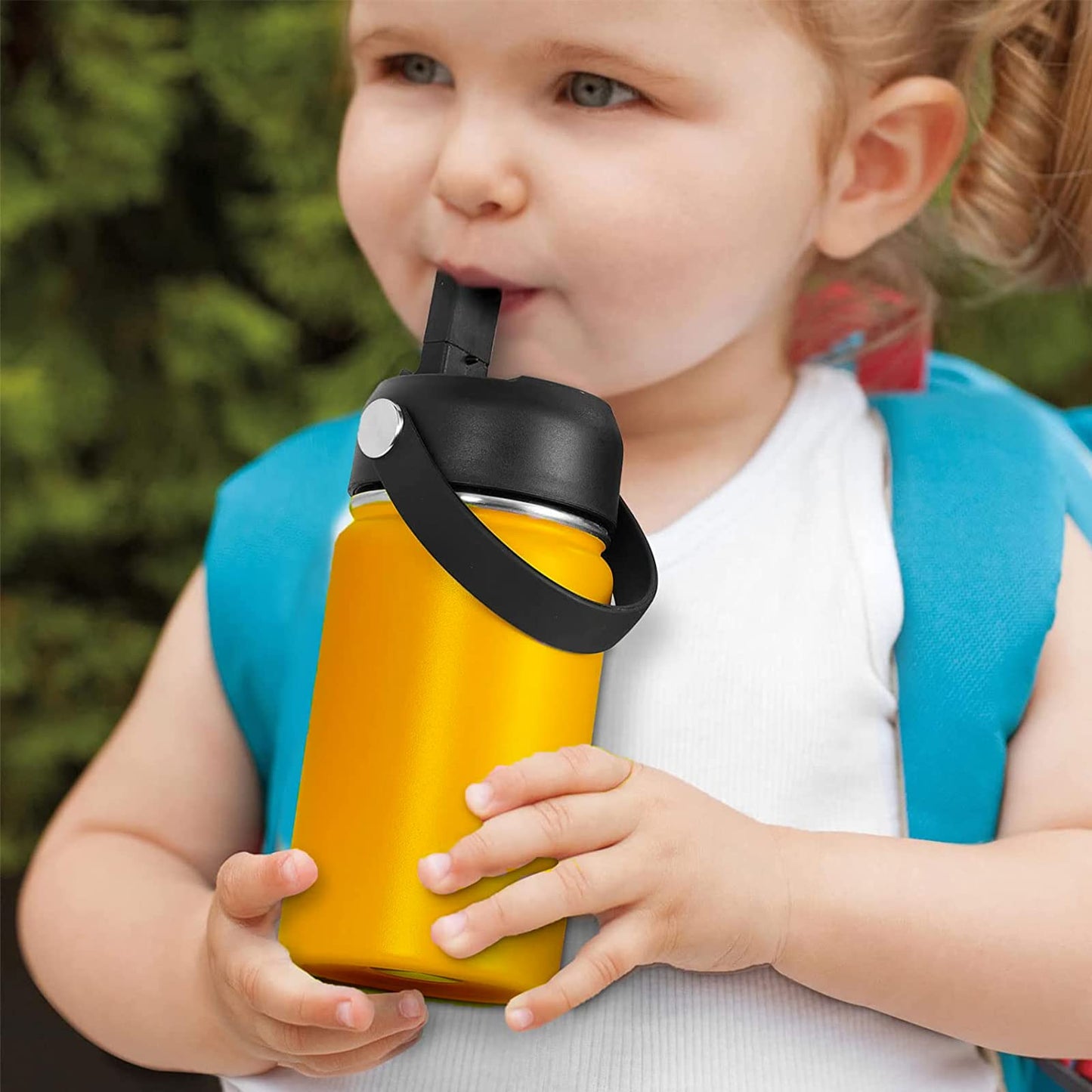 LLCJYYCY Straw Lid for Hydroflask Wide Mouth 2 Pack, Flex Straw Lid for HydroFlask Wide Mouth 20 32 40 oz, Flexible Handle Replacement Lid Straws Cap Top Accessories (Black)